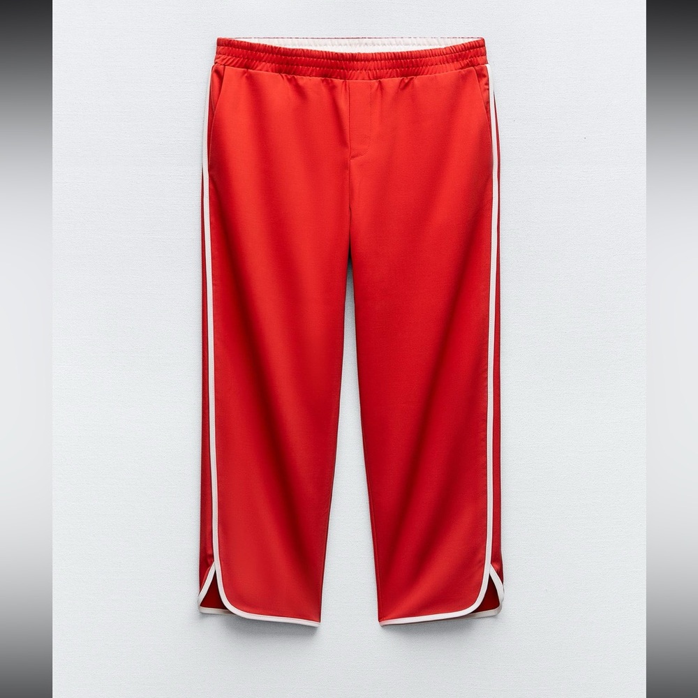 Side Stripe cropped pants Red/white